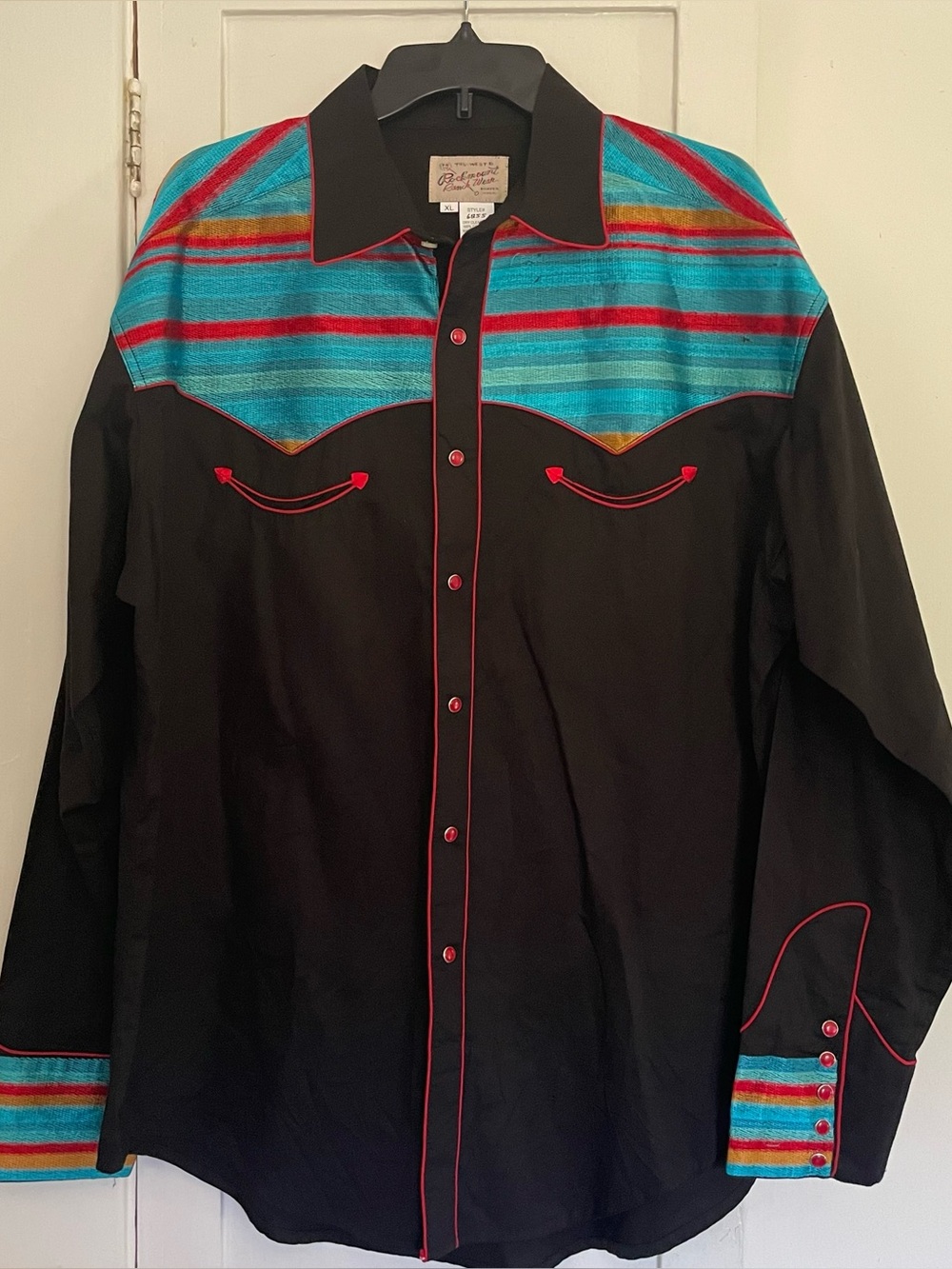 Rockmount Ranch Wear serape stripe embroidered western snap long sleeve shirt xl